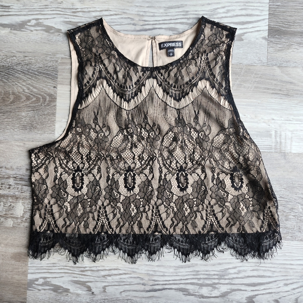Express Black Lace Crop Top Small Sleeveless Lined Y2K Going Out